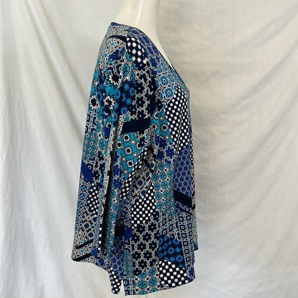 Kim Rogers Woman Blue Patchwork Design V Neck Tunic Sz 2x - Picture 5 of 11